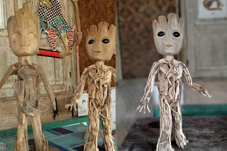 Pengrajin Kayu Asal Purbalingga Bikin Replika Baby Groot